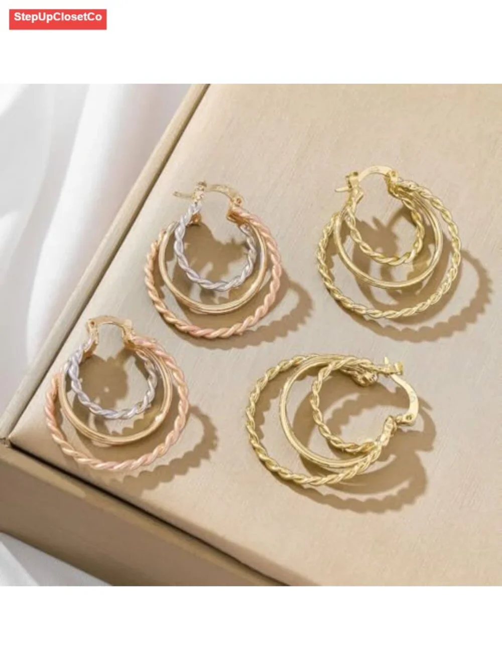 Gold Twisted Hoop Earrings for Women Hypoallergenic Copper Lightweight Trendy